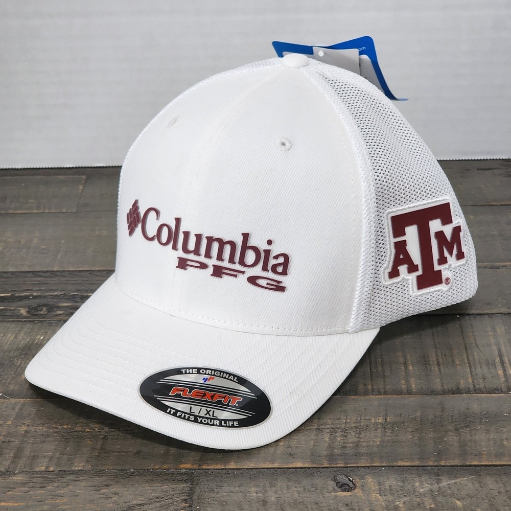Texas A&M Columbia PFG Mesh Hat Adult L/XL White Flexfit Cap